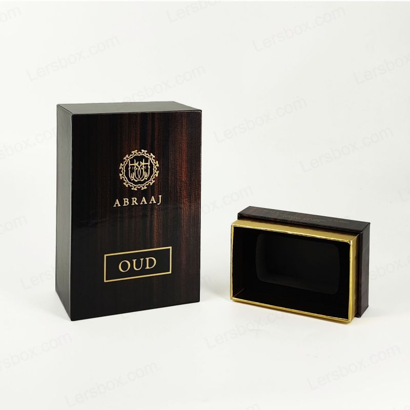 Handcrafted Rigid Perfume Packaging with Gold Foil Detailing and EVA Foam Insert HP019