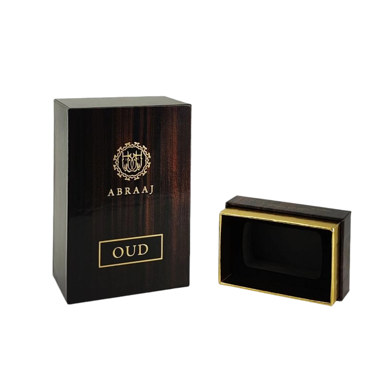 Handcrafted Rigid Perfume Box Packaging with Gold Foil Detailing and EVA Foam Insert HP019