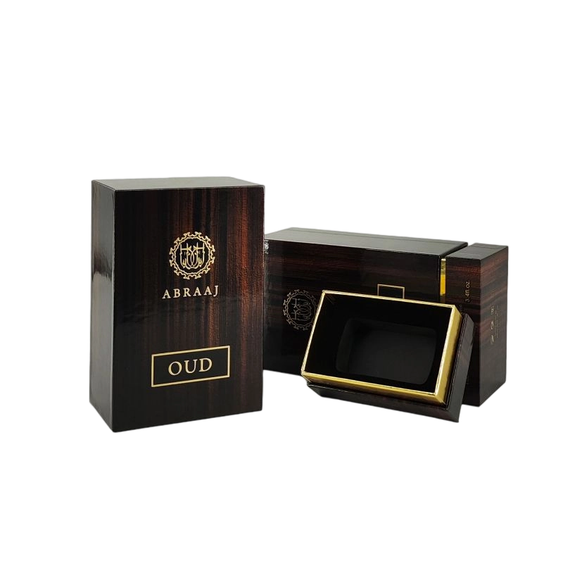 Handcrafted Rigid Perfume Box Packaging with Gold Foil Detailing and EVA Foam Insert HP019