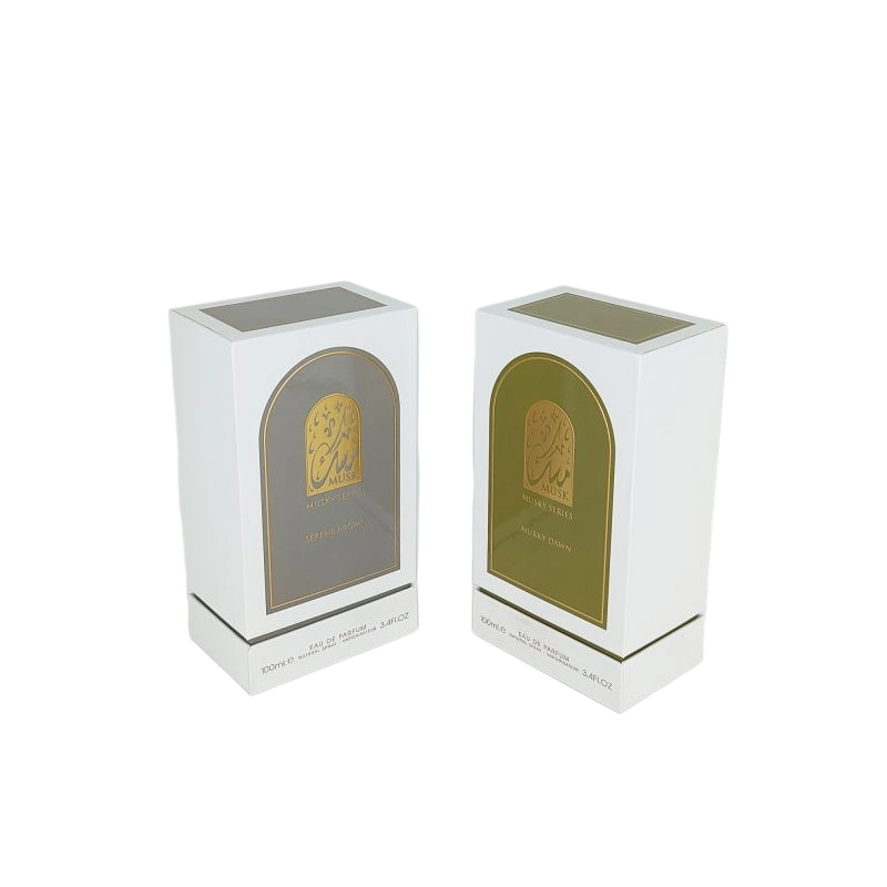 Gold Foil Embossed Perfume Box with EVA Tray, Rigid Base, and Sleek Lid Design HP031