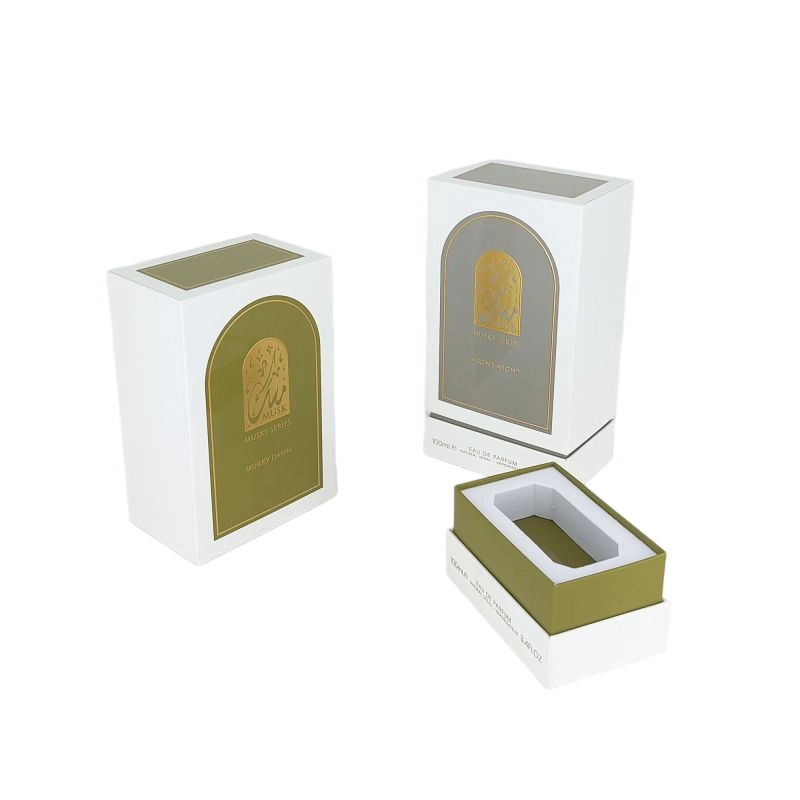 Gold Foil Embossed Perfume Box with EVA Tray, Rigid Base, and Sleek Lid Design HP031