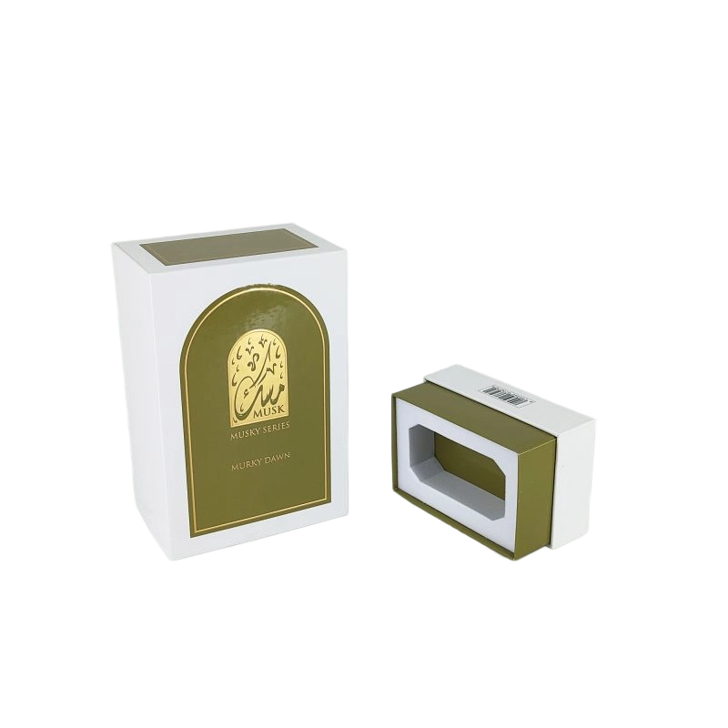 Gold Foil Embossed Perfume Box with EVA Tray, Rigid Base, and Sleek Lid Design HP031