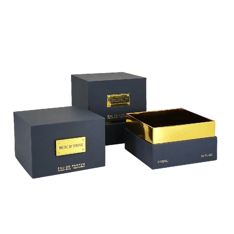 Luxury Gold Foil Perfume Packaging with Handcrafted Rigid Structure and EVA Tray Insert HP030 Perfume Box