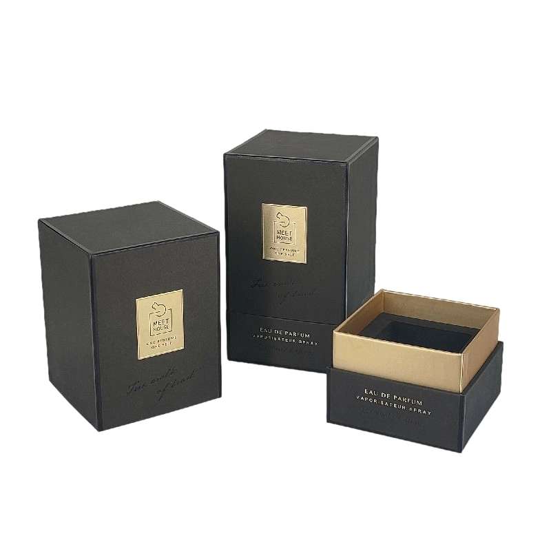 Gold Foil Perfume Box with Rigid Lid, Base, and EVA Foam Tray for Luxurious Display HP034 Perfume Box